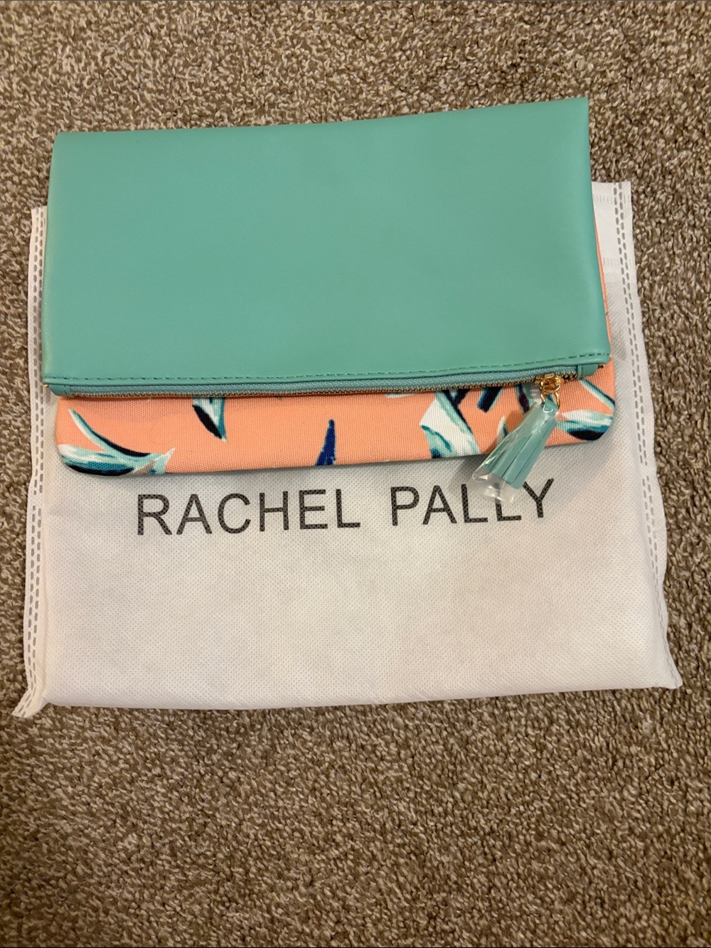 Rachel Pally Teal and Coral Floral Foldover Clutch